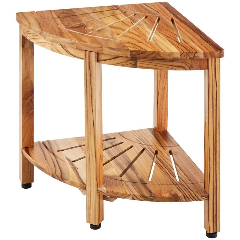 VEVOR Corner Teak Shower Bench, 18.5" Height 15.5" Radius, 100% Teak Wood Corner Shower Beach, 500 LBS With Storage Shelf, Shower Stool For Inside & Outside Shower, For Bathroom_voghion.com