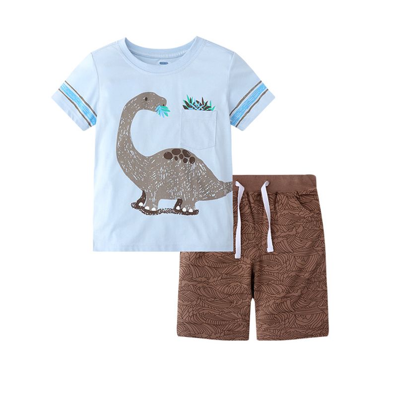 Mutter & kinder neue reine baumwolle junge niedlich sommer anzug blume flut kurzarm T-shirt shorts zwei-stück anzug modische kinder_voghion.com
