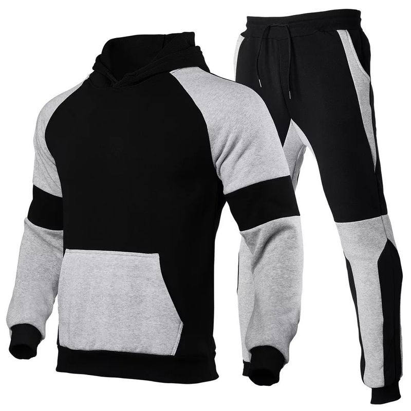 Neues Herbst- und Winter-Set für Herren mit lässigem, mehrteiligem Plüsch-Kapuzenpullover und Schulter-Down-Muster, modisches Sport-Set_voghion.com
