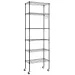 Scaffale regolabile a 6 livelli con 6 ganci, robusto scaffale in acciaio, ruote girevoli, piedini di livellamento, 55x30x165 cm, nero_voghion.com