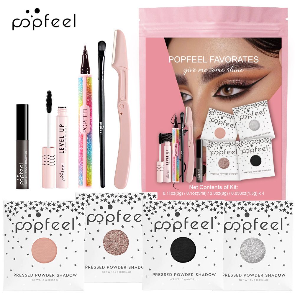 Makeup Sets POPFEEL Makeup Set Eye Shadow Lipstick Lip Gloss Eyebrow Pencil Eyeliner Combination Cosmetics Set_voghion.com