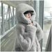 Women's Faux Rabbit Fur Coat Winter Hooded Longline Plush Teddy Jacket Oversized Casual Outerwear_voghion.com