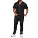 Men's Clothing Summer New Solid Color Button Pocket Shirt Short Sleeve Pants Two Piece Set_voghion.com