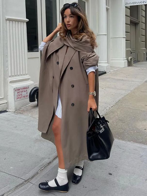 Damenbekleidung Neue Damen-Windjacke Einfarbig Langes Temperament Lässig Lose Mantel Damen_voghion.com