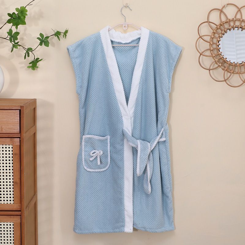 Ananas-Bademantel aus Mikrofaser-Fleece, kurzärmelig, modisches Badetuch, Baderock, für Damen, kann zu Hause getragen werden_voghion.com