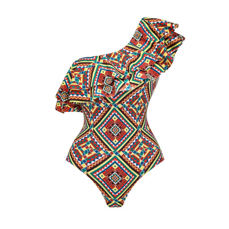 gonna lunga in chiffon stampato con volant in bikini alla moda da donna_voghion.com