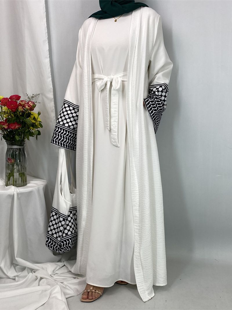 Ramadan Neu in Abaya Weiches Leinen Bedrucktes Strickjacken- und Taschenset Muslimische Frau Abayas mit Taschen Islam Eid Urlaub Lange Abaya_voghion.com