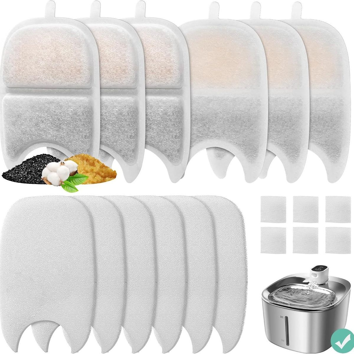 50 Filterelemente für Wasserspender für Haustiere, Filterwatte für Katzen und Hunde, Aktivkohlefilter_voghion.com