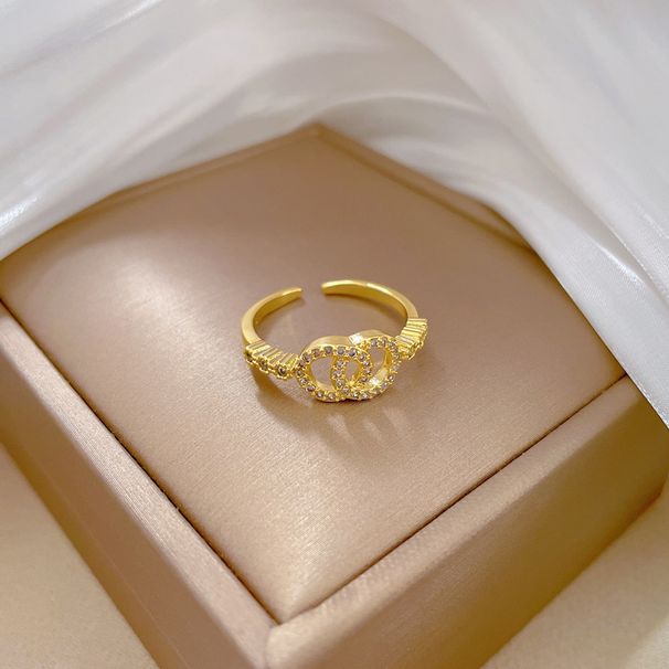 【 Galvanisierung aus echtem Gold 】 Offener, doppelter, kleiner Duft, modischer, mit Mikroeinlage versehener, leichter Luxus-Fingerring_voghion.com