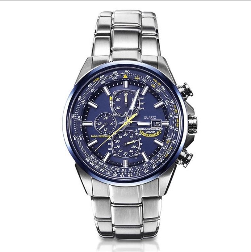 Blue Angel Multifunctional Chronograph Glow Steel Band Men's Watch_voghion.com