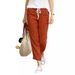 2023 New Solid Color Loose Casual Drawstring Elastic Waist Pure Cotton Nine-point Pants_voghion.com