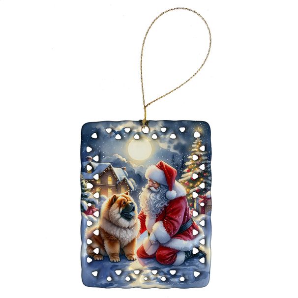 Chow Chow And Santa Claus Porcelain Ornament Christmas Tree Hanging Decorations For Home Christmas Holiday, Rectangle, Gift, Multicolor_voghion.com