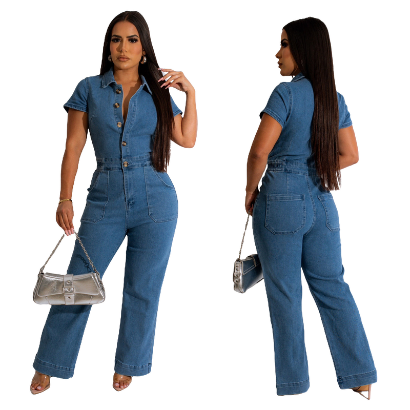 Modischer Jeans-Strampler für Damen, kurzärmelige Hose mit weitem Bein_voghion.com