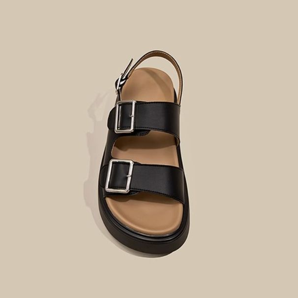 Novo estilo de sandálias romanas casuais femininas de couro macio com fecho grosso, retrô, de nicho e versáteis_voghion.com