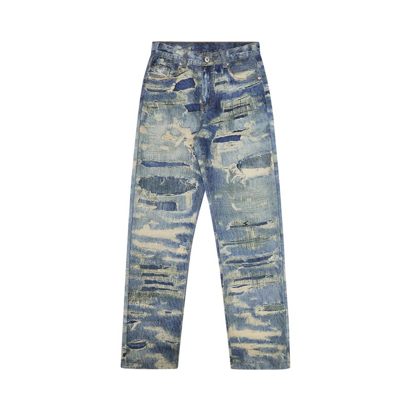 Jeans à jambe large pour hommes et femmes, impression 3D numérique directe, effet érosion détruite_voghion.com