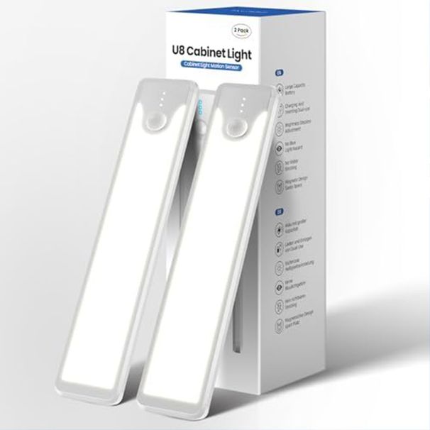 Bande lumineuse LED avec détecteur de mouvement intelligent - Éclairage d'armoire sans fil rechargeable, veilleuse à intensité variable 20 cm/40 cm (blanc chaud/noir mat)_voghion.com