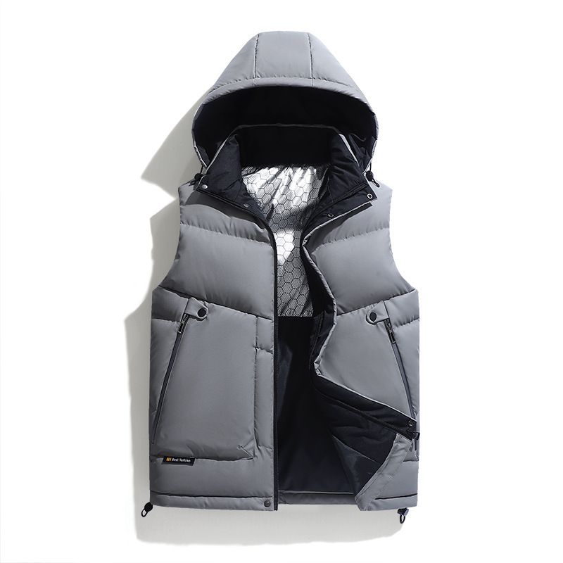 2025 Autumn Winter New Hooded Vest Live Workwear Pocket PU Material Fabric Graphene Sleeveless Cotton_voghion.com