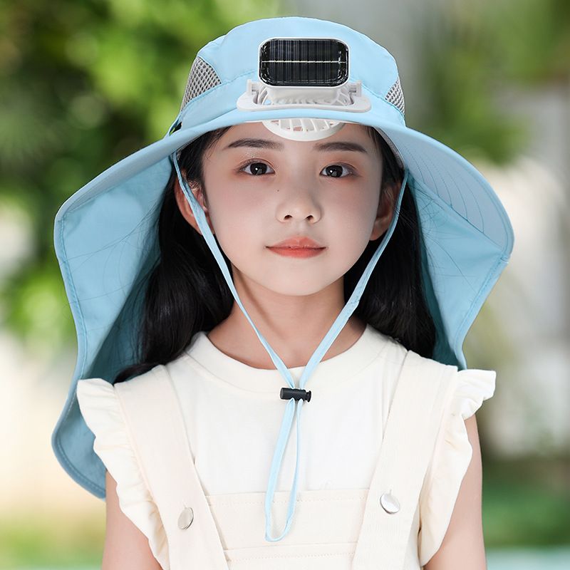Rechargeable Solar-Powered Cooling Hat For Kids - UPF 50+ Sun Protection With Neck Flap & Built-in Fan_voghion.com