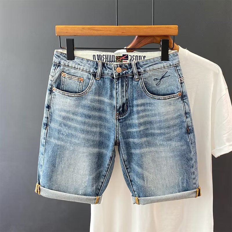 Prezzo speciale pantaloni medi semplici e versatili, jeans in cotone lavato blu, versione coreana alla moda da uomo casual cinque_voghion.com