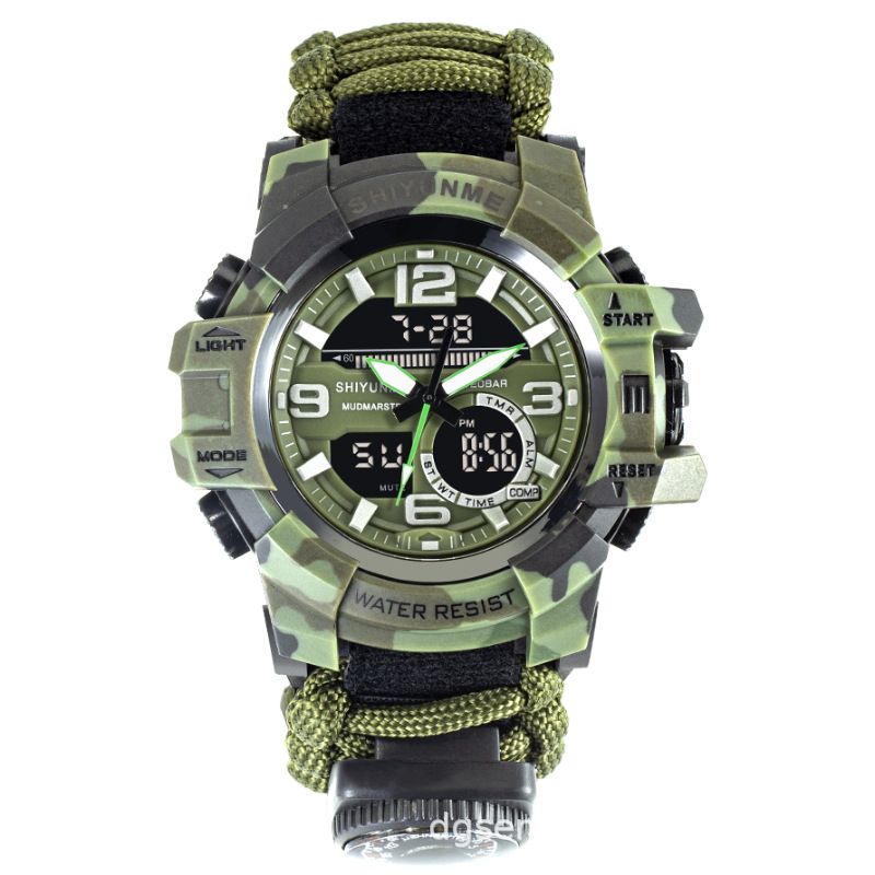 Lifeline Dual Display Elektronischer Feldnotfall-Feuersteinpfeifenkompass, Herrenuhr, Regenschirmseil_voghion.com