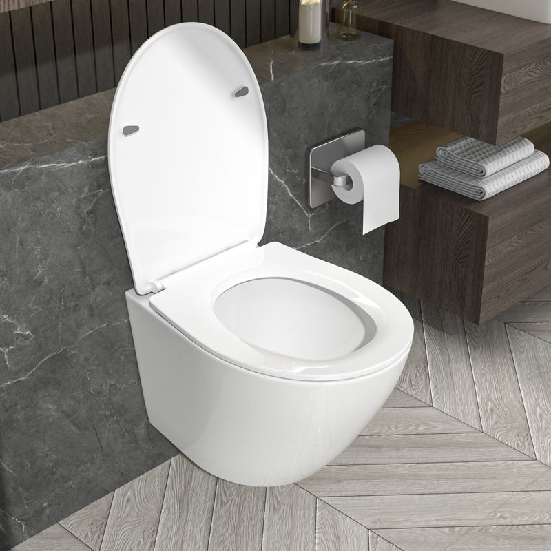 Wall Hung Toilet Bowl, Elongated Toilet Wall Mounted in White _voghion.com