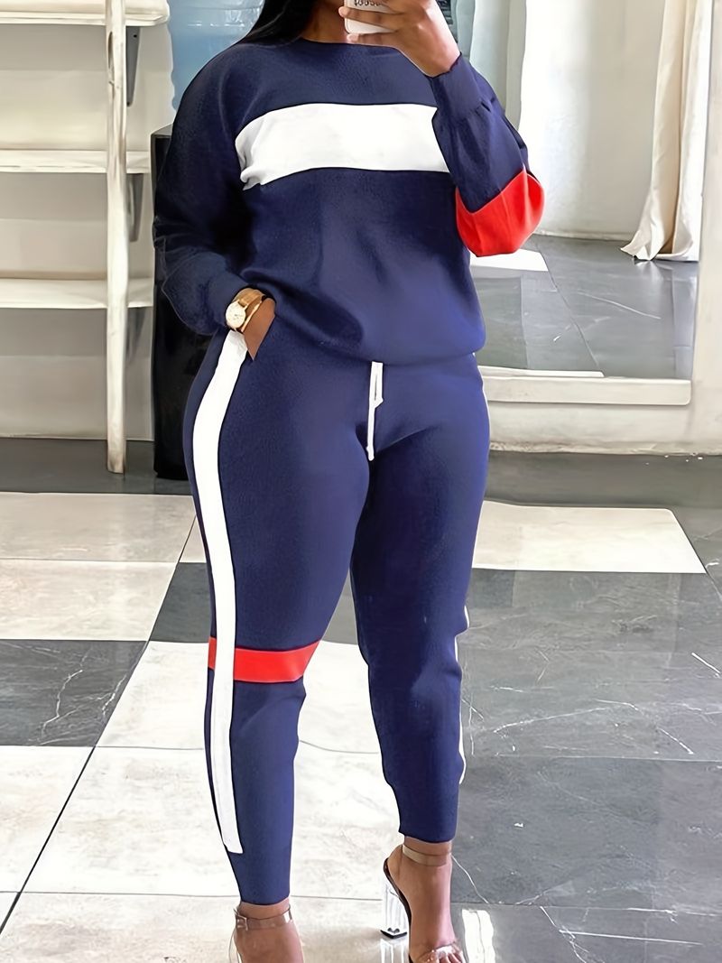 women's fashion contrasting color plus size suit two-piece set for women_voghion.com