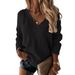 Pull de couleur unie pour femmes, col en v, manches longues, haut_voghion.com