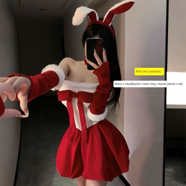 Intimo 2024 Arrivo Sexy Piccolo Seno Coniglietta Uniforme Abito Attraente Natale Capodanno Data Camicia da Notte_voghion.com