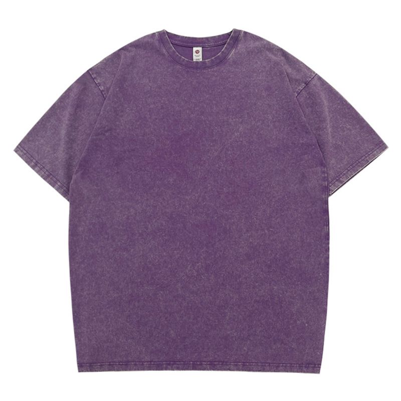 2025d 230g Trendy Washed Vintage Short Crew Neck Pure Cotton T-Shirt 2000s Men's Summer Half Sleeve Print_voghion.com