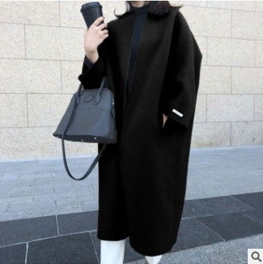 7-color 2024 woolen women's winter style solid color straight tube long coat top_voghion.com
