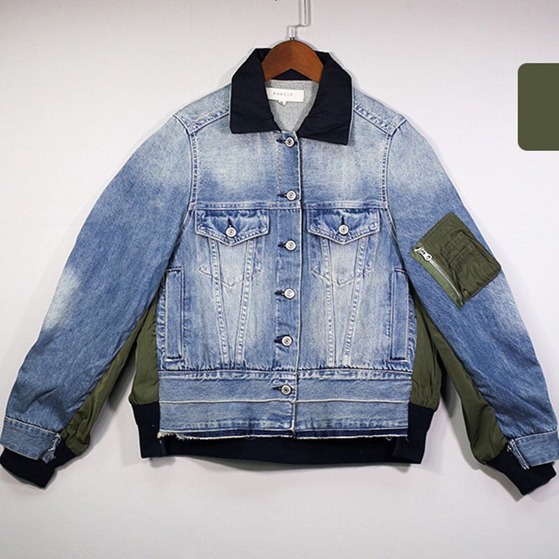 Women's Distressed Denim Jacket - Vintage Blue Oversized Boyfriend Jean Jacket With Raw Hem_voghion.com