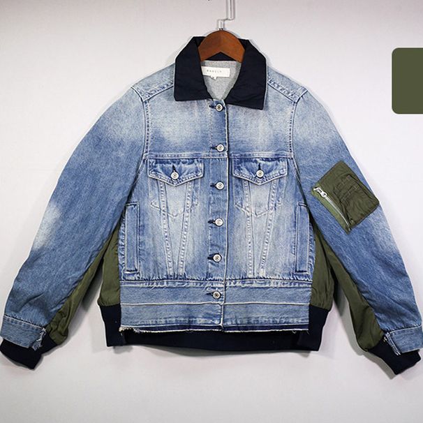Women's Distressed Denim Jacket - Vintage Blue Oversized Boyfriend Jean Jacket With Raw Hem_voghion.com