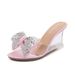 Crystal Embellished Wedge Sandals - Transparent Platform Slides With Rhinestone Decor_voghion.com