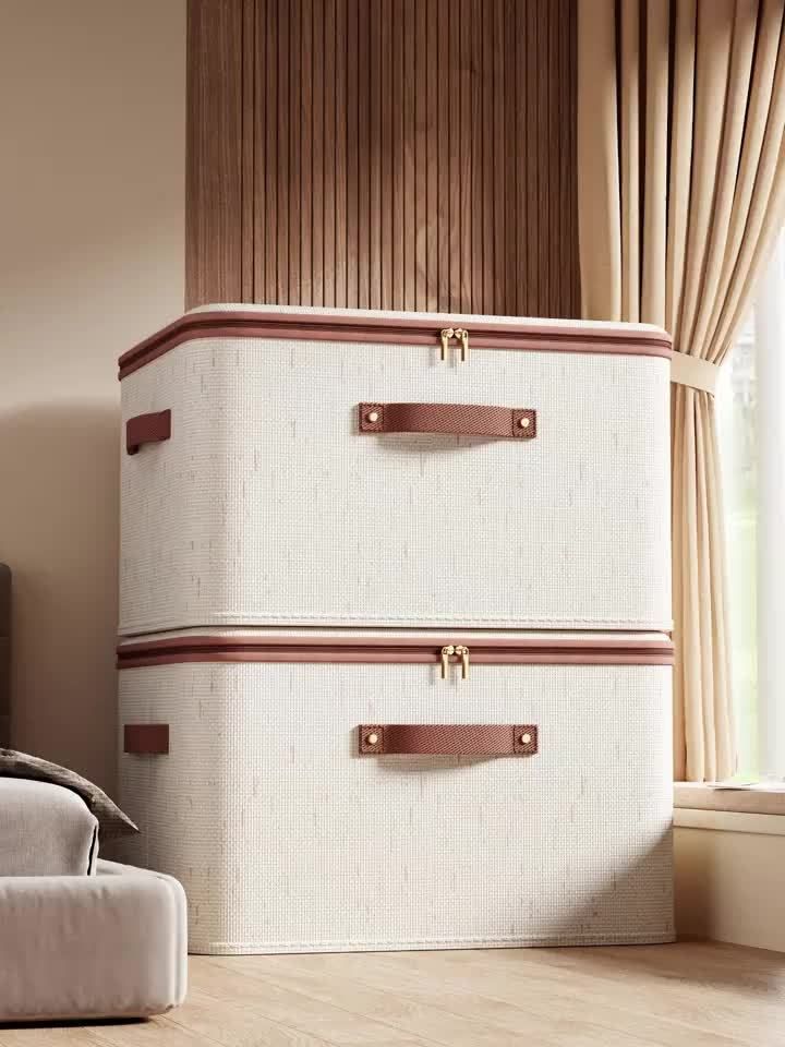 Large Capacity Linen Storage Box With Double Zipper Leather Handles Foldable Under-Bed Organizer For Clothes Bedding Ideal For Bedroom Dorm Closet_voghion.com