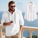 Men's Linen-Blend Hooded Shirt – Lightweight & Breathable Long Sleeve Beach Shirt (Black/Grey/Army Green, Loose Fit, Machine Washable)_voghion.com