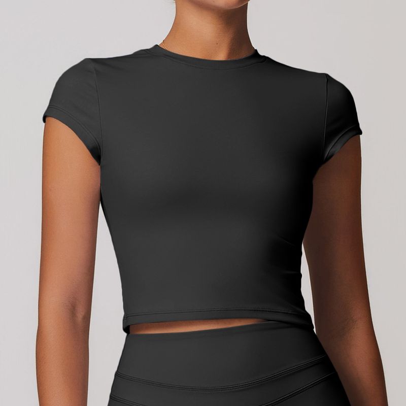 Women's Clothing Sports Yoga Clothes Women's Sanded Tight Beautiful Back Yoga Short Sleeved Running Fitness T Shirt Tops 8863_voghion.com