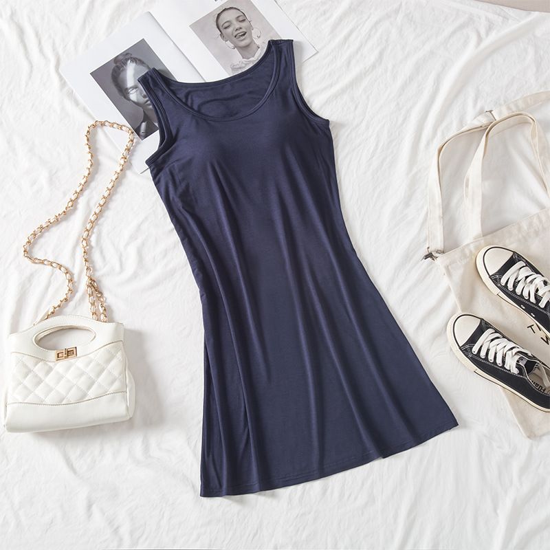 Women's Sleepwears Summer With Chest Pad Women's Nightdress Bra Integrated Medium And Long Beach Home Leisure Sleeping Suspender Skirt_voghion.com