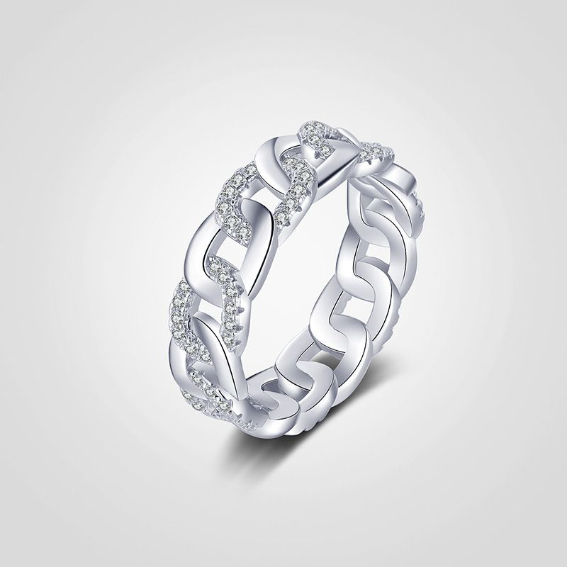 Kubanische Kette aus Sterlingsilber für Damen, Wellen-Nischen-Design, leichter Luxus-Ins-Stil, hohler Zeigefingerring mit Volldiamanten_voghion.com