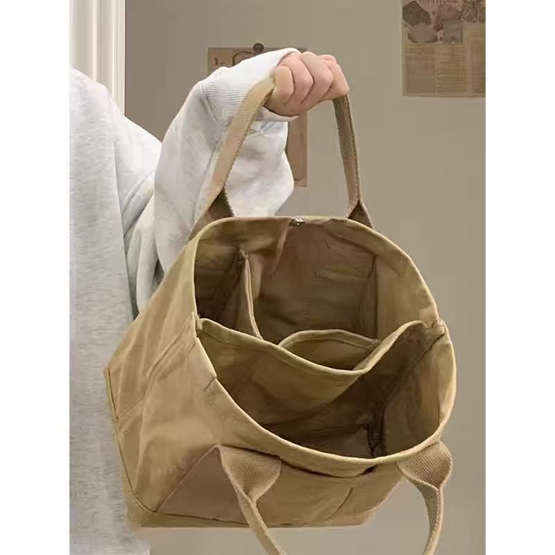 Japanese Style Multi-layer Casual Canvas Handbag_voghion.com