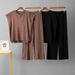Women's Clothing Knitted Casual Suit Sleeveless Vest Sweater Wide Leg Pants Two Piece Suit_voghion.com