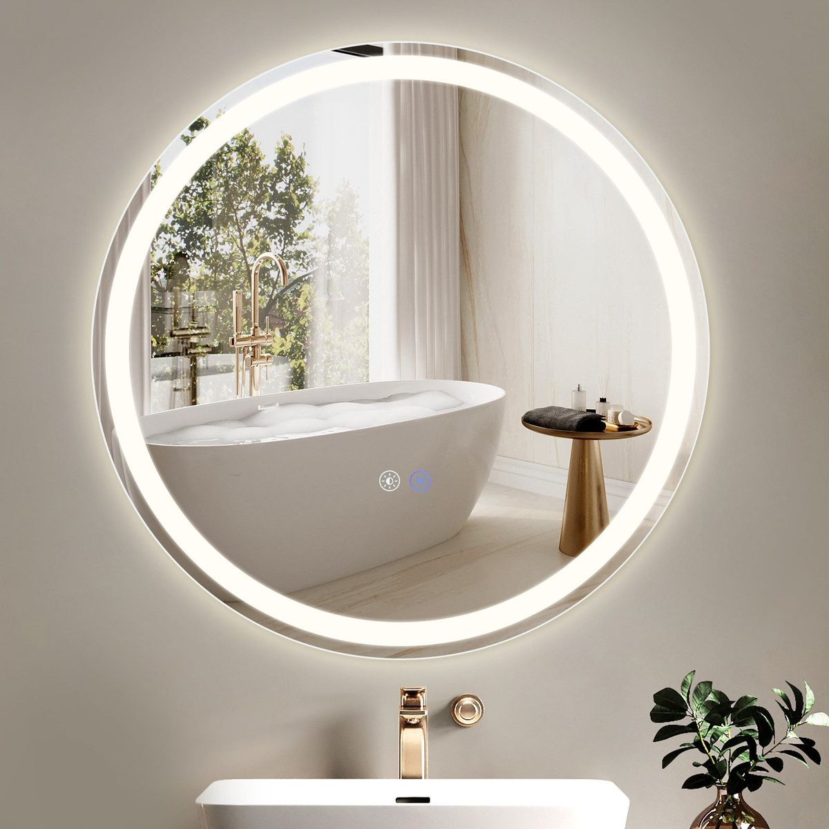 Glitzerlife Badspiegel Mit Beleuchtung-LED Badezimmerspiegel Rund Wandspiegel IP44 Mit Touch-Schalter Und Entfogger-Funktion 60cm Lichtspiegel Dimmbar 3000K-6500K_voghion.com