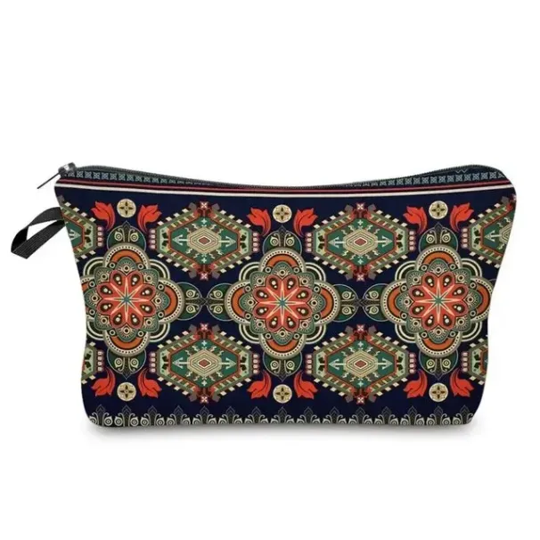 Vintage Pattern Portable Cosmetic Bag Trendy Retro Print Organizer With Zipper Multifunctional Makeup Clutch Pouch_voghion.com