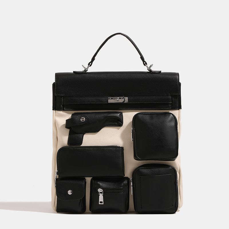 Donkere punkstijl biker multi pocket unisex canvas rugzak grote capaciteit schoudertas crossbody tas student school 2025 lente zomer nieuwe mode_voghion.com