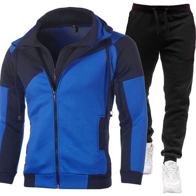 Nuovo completo da uomo personalizzato color block con cerniera a doppio strato, cardigan con cappuccio, felpa slim fit e pantaloni della tuta_voghion.com