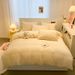 Winter Warm Milk Duv Cover She Four-Piece Solid Color Coral Fleece Thickened Bed Three-Piece S Flannel Rabbit_voghion.com