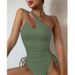 New Style Solid Color Triangle Swimwear Women's Asymmetric One-Piece Swimsuit_voghion.com