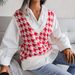 Women's clothing autumn and winter V-neck houndstooth casual loose knitted vest sweater vest women's clothing_voghion.com