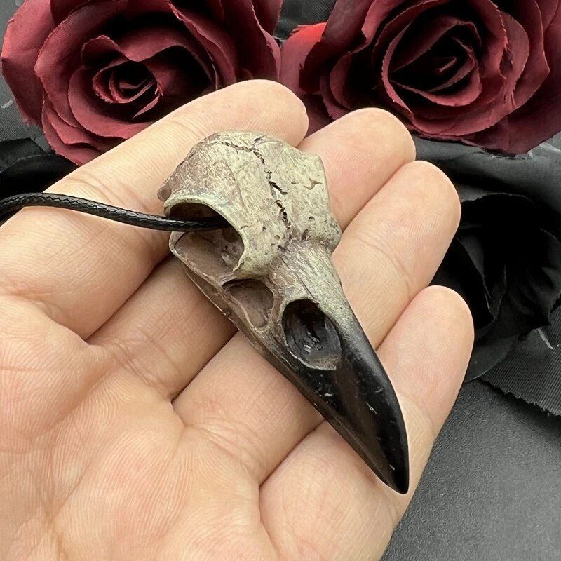 3D gotska ogrlica z lobanjo krokarja, replika smole, krokar, sraka, vrana, gotsko darilo za noč čarovnic, ogrlica z lobanjo krokarja_voghion.com