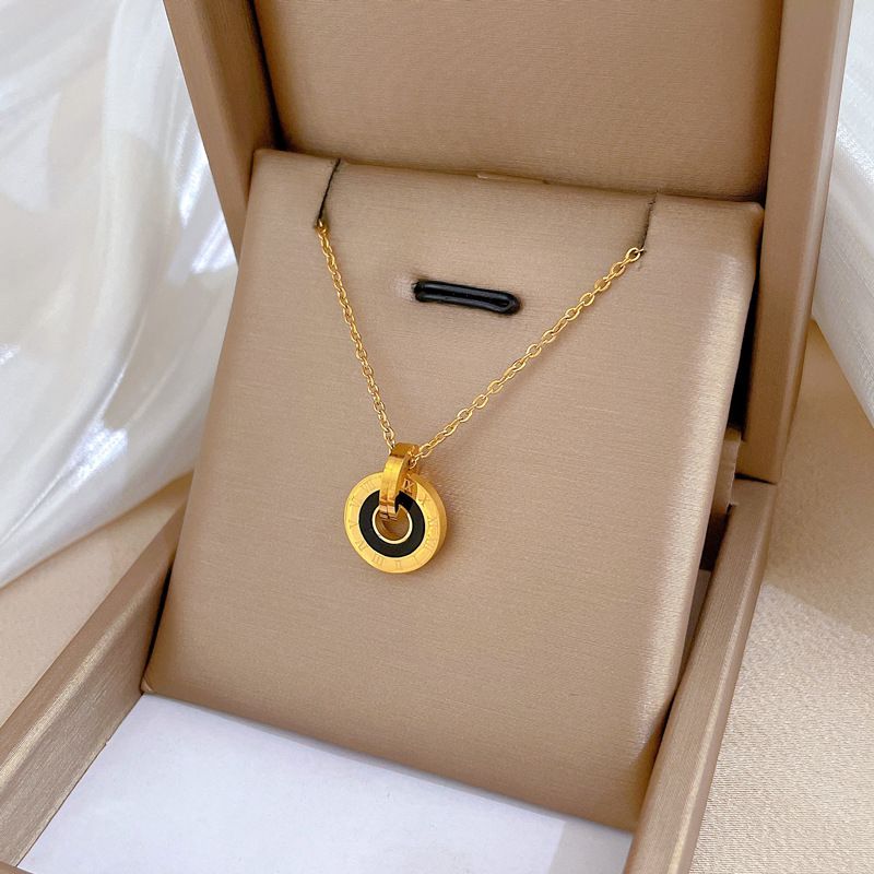 Titanium [Full Body Steel] Roman Circular Ring Extremely Simple Wind Furnace Genuine Gold Necklace For Women's Ins Mesh [Full Steel]_voghion.com