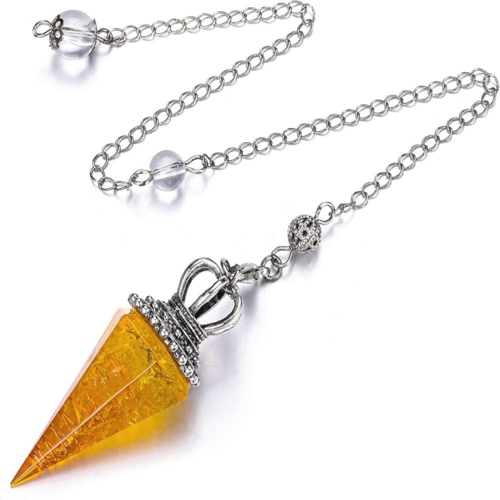 25 mm natürlicher Citrin-Kronenanhänger – Pendel aus zerkleinertem Steinharz mit verstellbarer Kette für Männer und Frauen (Modeschmuck, für Reichtum und Positivität)_voghion.com